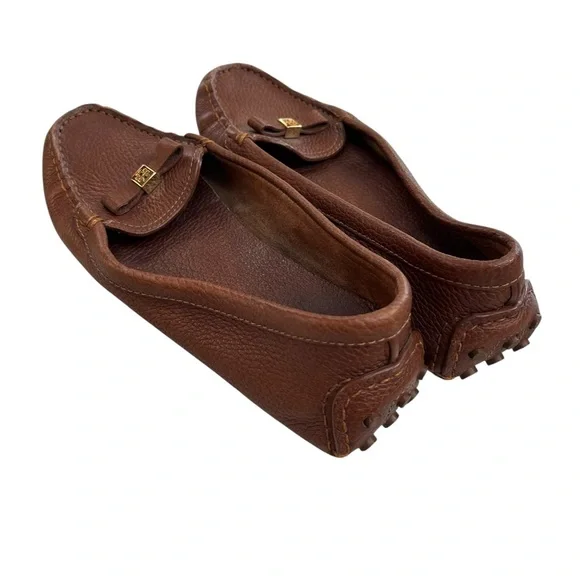 Tory Burch Ludlow Brown Pebbled Leather Driving Loafers - Size 8.5 - Picture 2 of 16